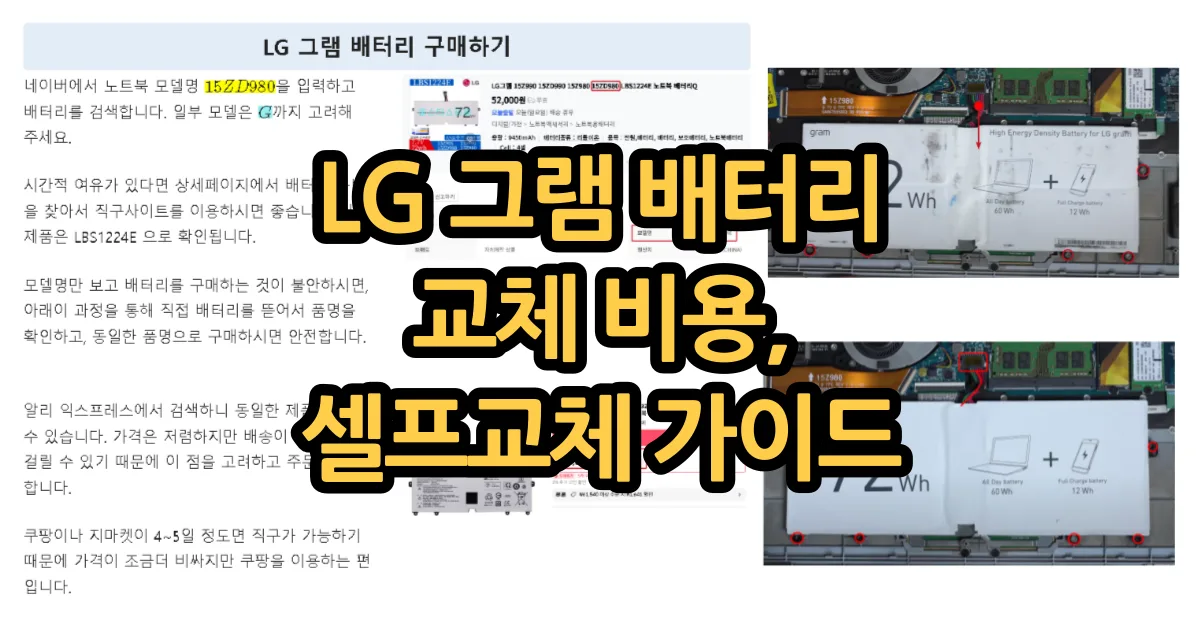 LG 그램 배터리 교체 비용, 셀프 교체 (모델명 확인, 구매, 분해까지 완벽 가이드)