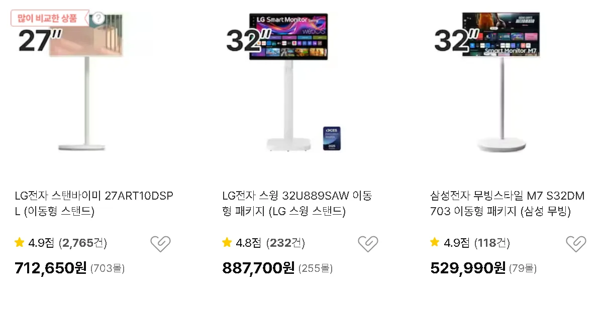 이동형 TV TOP3 LG 스탠바이미 LG 스윙 삼성 무빙스타일